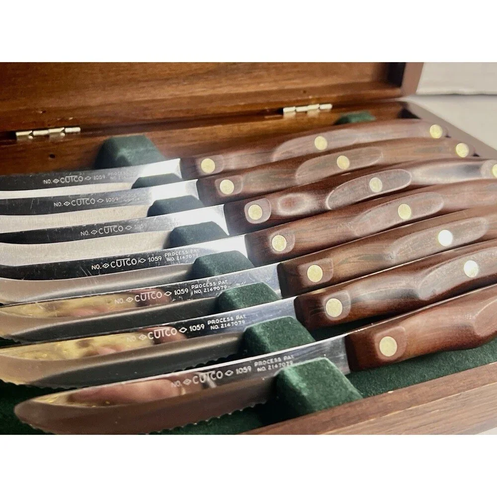 1960s Vintage Cutco 1059 Rose Rosewood Steak Knife Set 7 Pc Wood Box